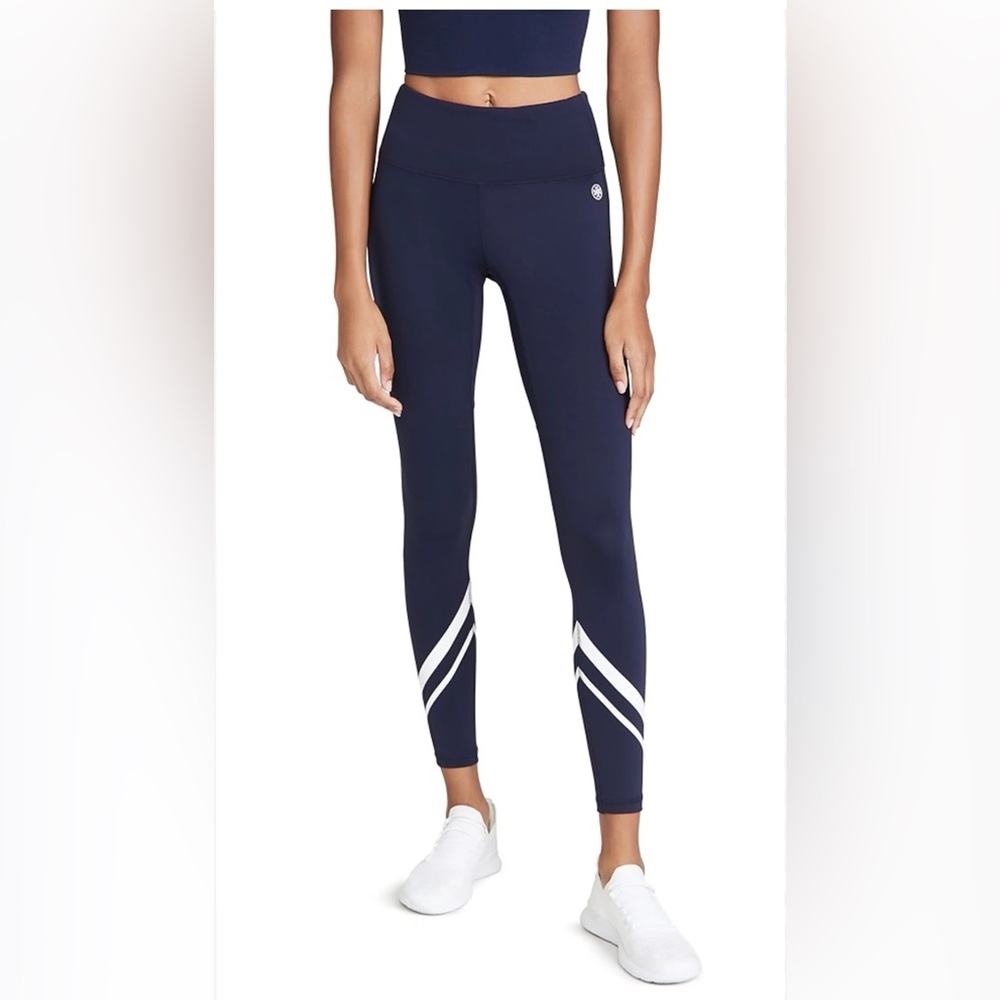 Tory Burch Sport Women's Navy High-Rise Leggings with White Chevron Stripes